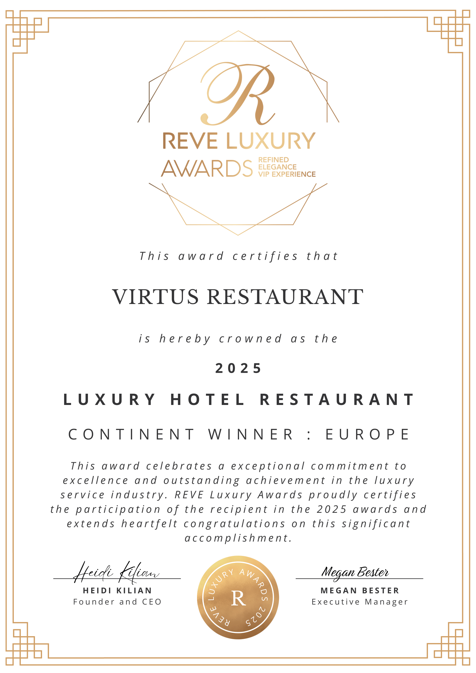 Luxury Hotel Restaurant - Continent Winner Europe 2025