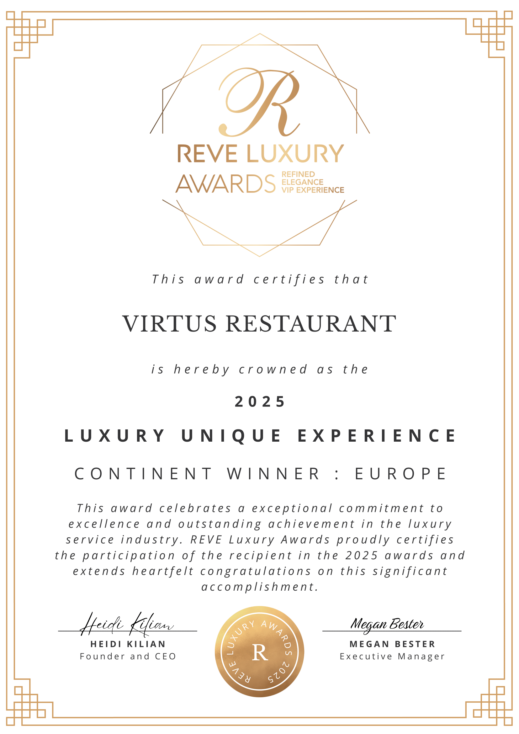 Luxury Unique Experience - Continent Winner Europe 2025